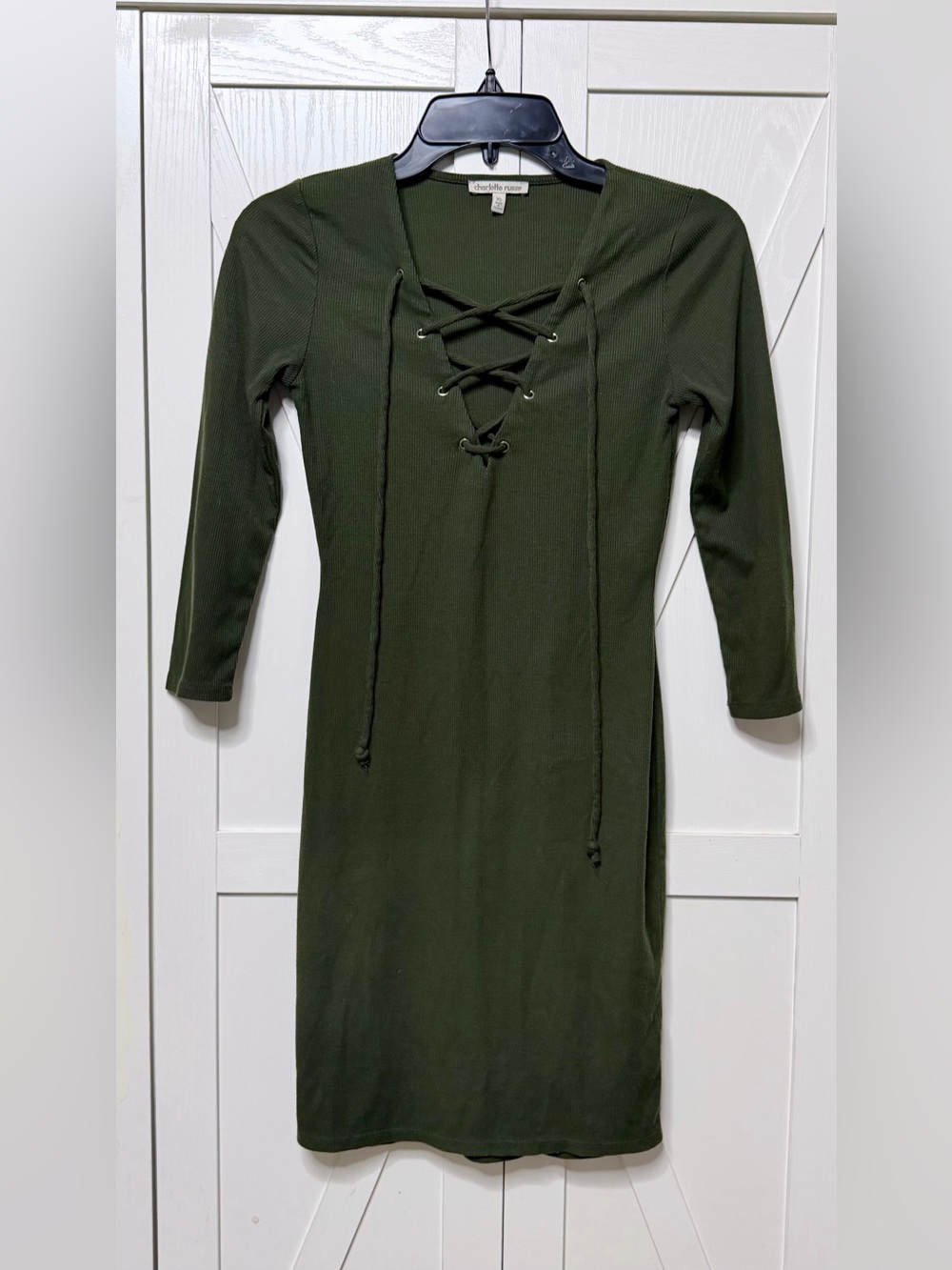 Olive Green Lace-Up Long Sleeve Dress by Charlotte Russe - Size XS